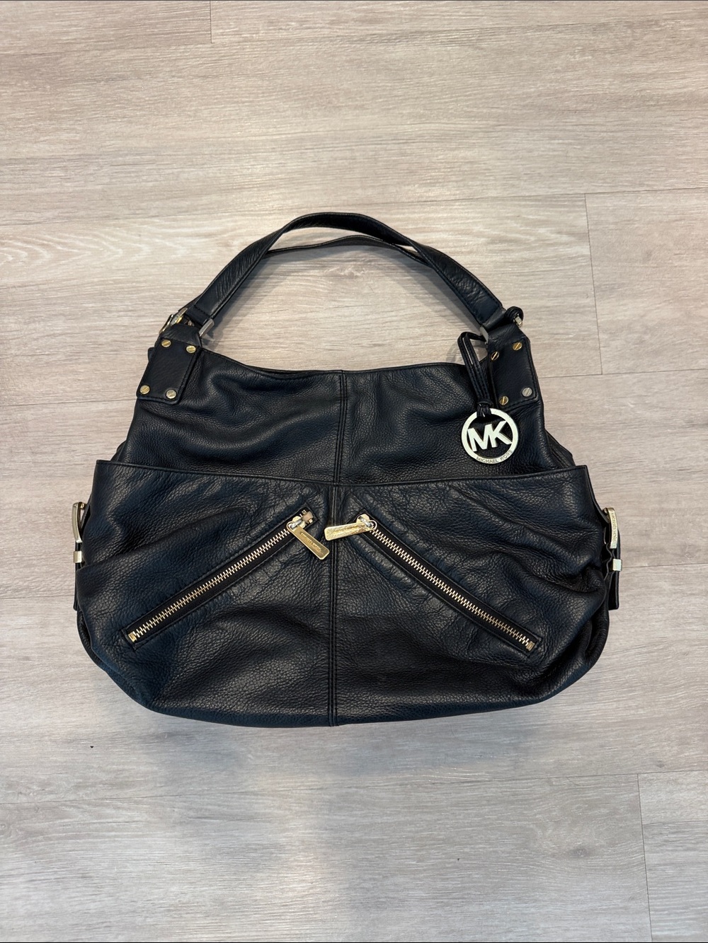 Michael Kors Black Leather Portland Hobo Shoulder Tote Bag